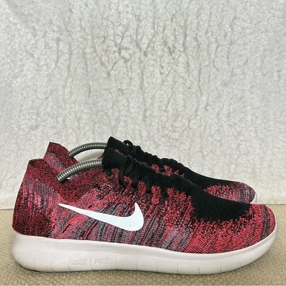 Nike Free RN Flyknit Womens Red Black Knit Running Sneakers Shoes Size US 8.5 - Picture 1 of 11
